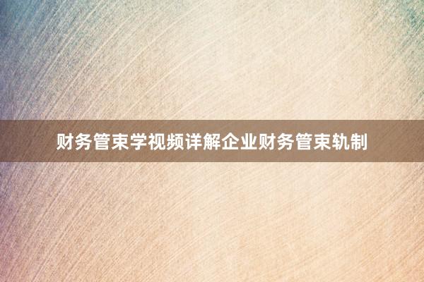 财务管束学视频详解企业财务管束轨制